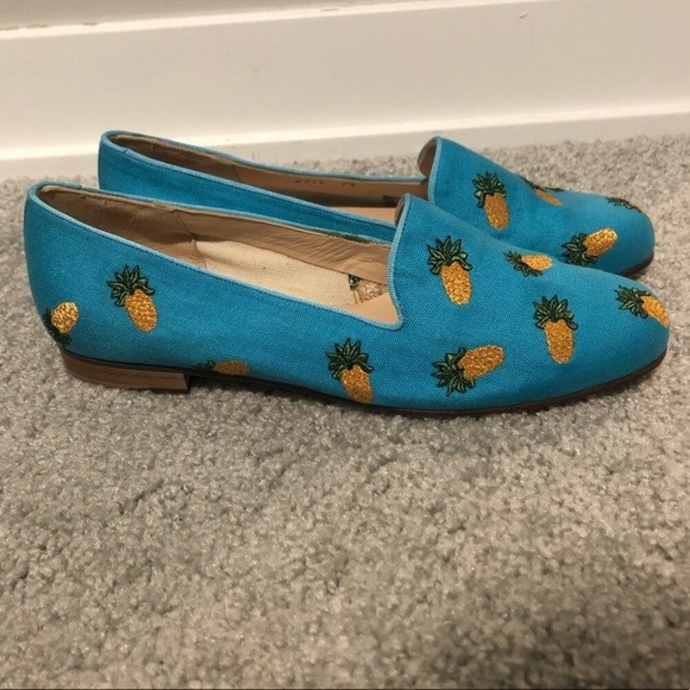 Jon Josef Loafers Blue Yellow Retro Gatsby Pineapple Print Novelty Slip On Shoes - Picture 6 of 7